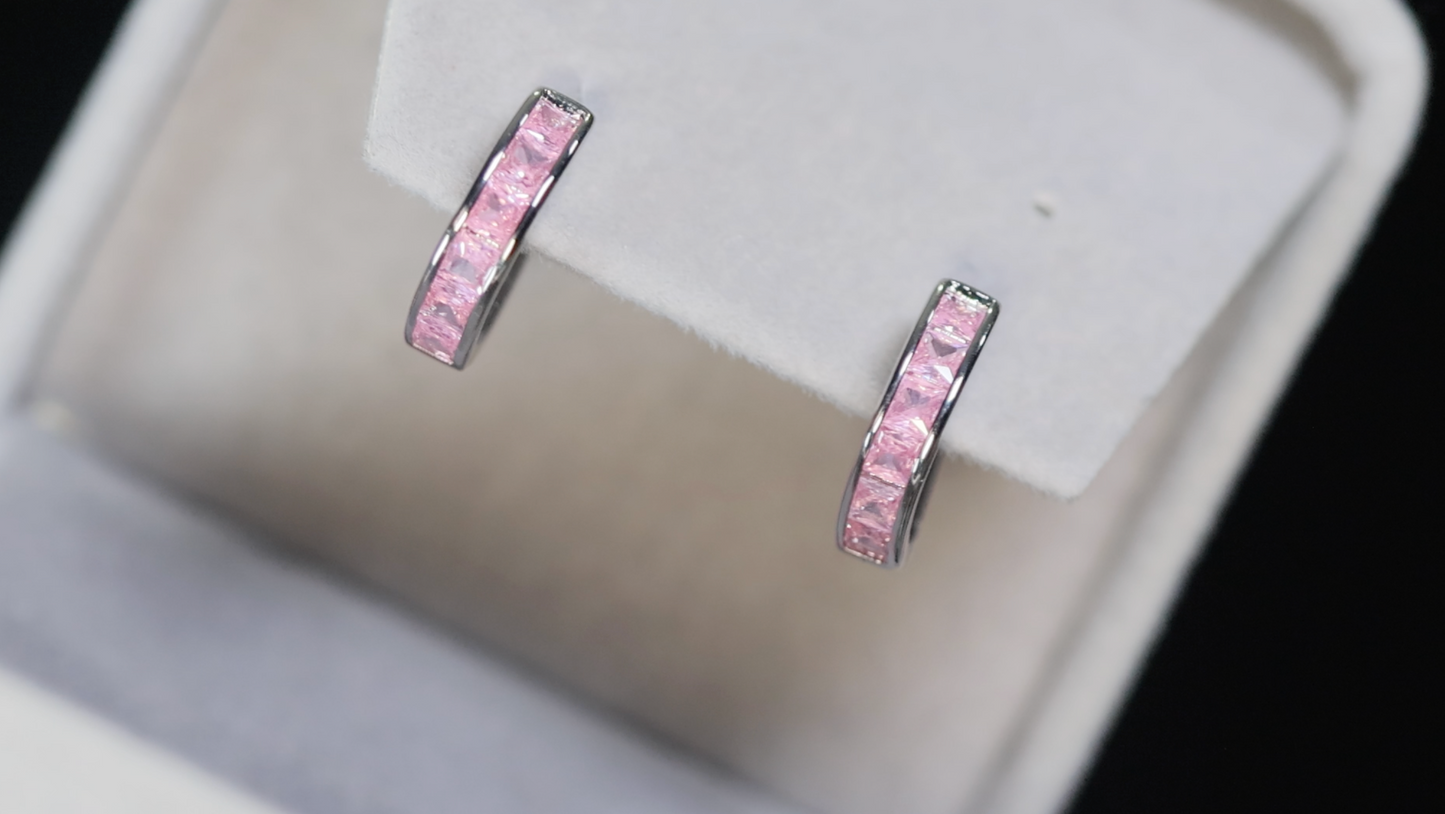Pink Diamond Hoop Earrings