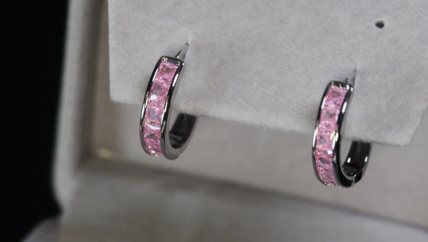 Pink Diamond Hoop Earrings