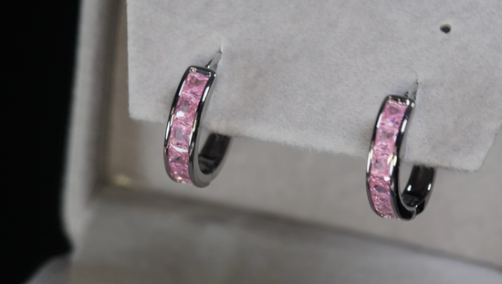 Pink Diamond Hoop Earrings