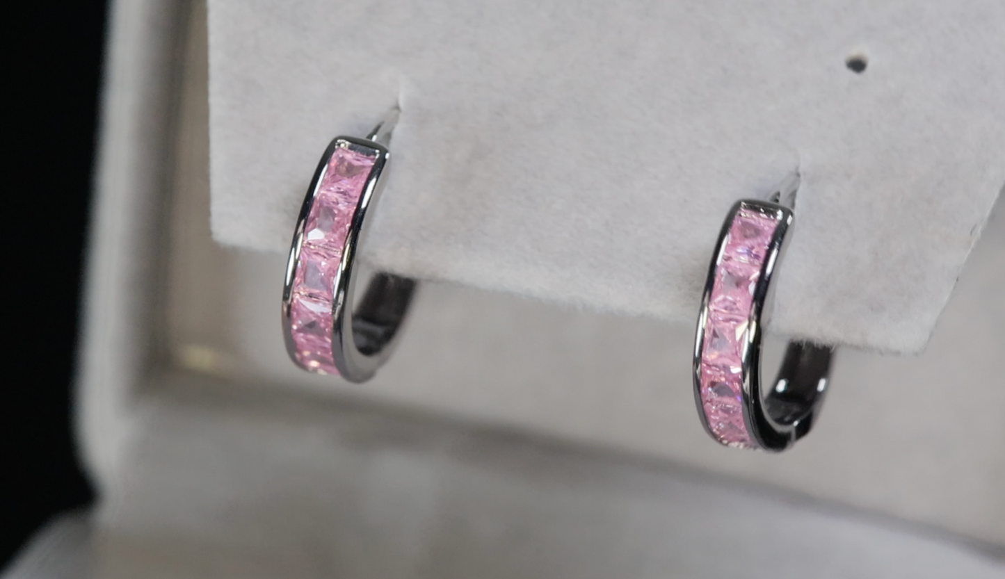 Pink Diamond Hoop Earrings