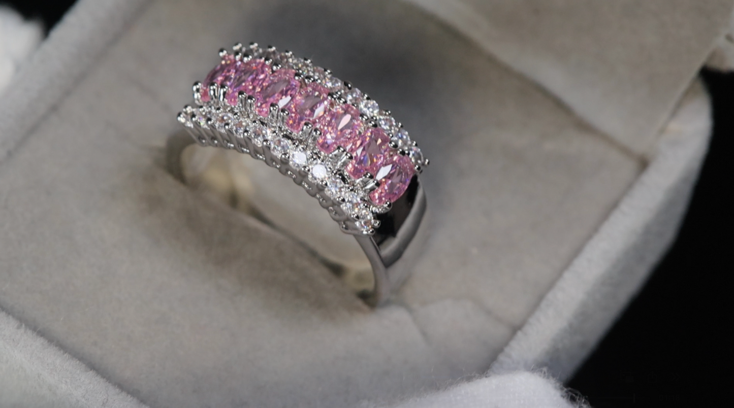 Pink Diamond Ring | Pink Gemstone Ring | Silver Pink Diamond Ring