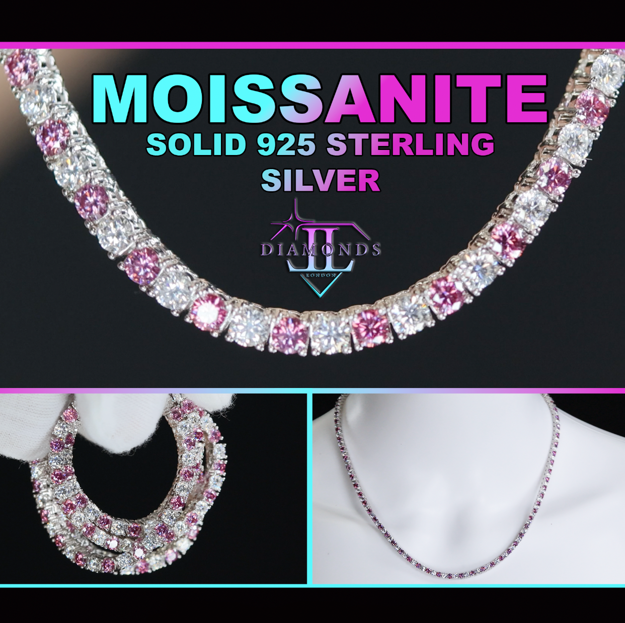 Pink Moissanite Diamond Tennis Necklace