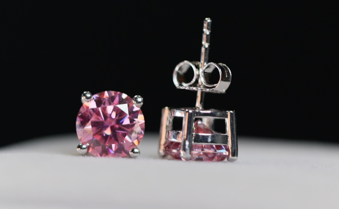 Pink Moissanite Diamond Ear Studs