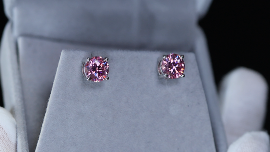 Pink Moissanite Diamond Ear Studs