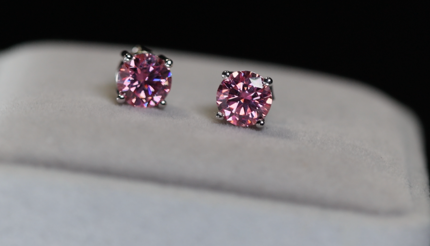 4.0ct Pink Moissanite Diamond Ear Studs | Pink Diamond Ear Studs