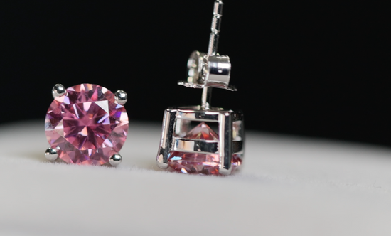 Pink Moissanite Diamond Ear Studs