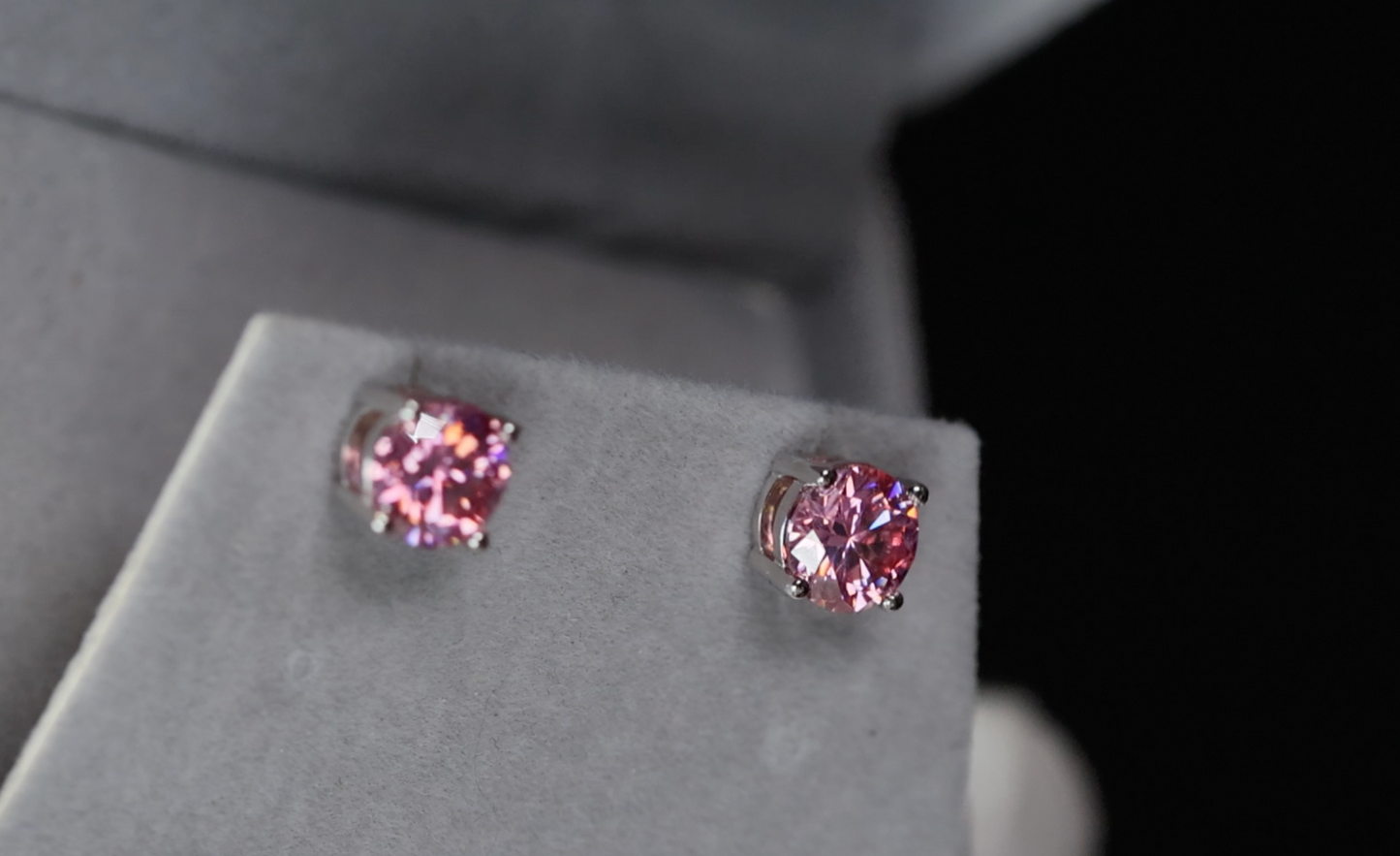 4.0ct Pink Moissanite Diamond Ear Studs | Pink Diamond Ear Studs