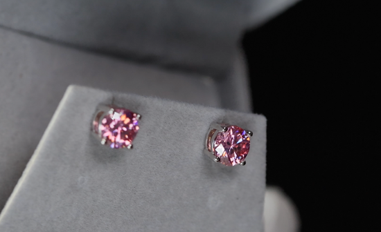 4.0ct Pink Moissanite Diamond Ear Studs | Pink Diamond Ear Studs