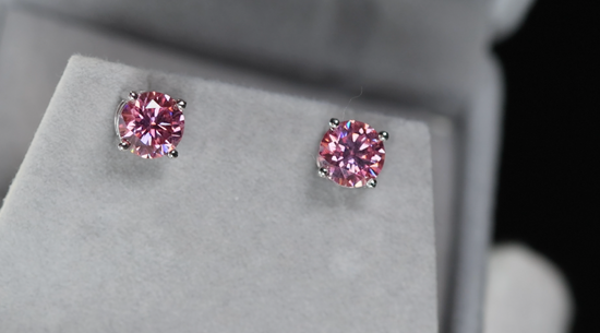 4.0ct Pink Moissanite Diamond Ear Studs | Pink Diamond Ear Studs