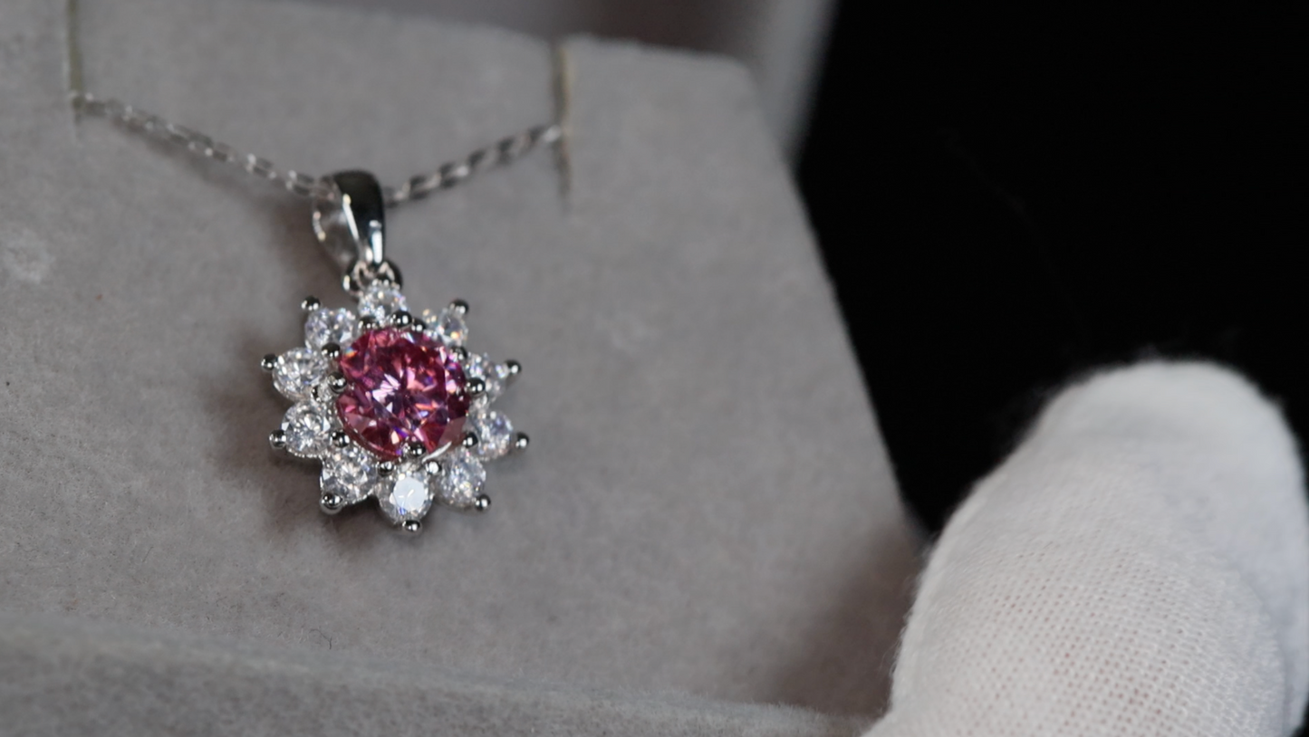 Pink Moissanite Pendant | Pink Diamond Pendant | Diamond Snowflake Pendant