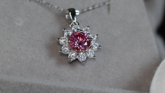 Pink Moissanite Pendant | Pink Diamond Pendant | Diamond Snowflake Pendant