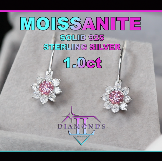 Pink Moissanite Diamond Snowflake Earrings