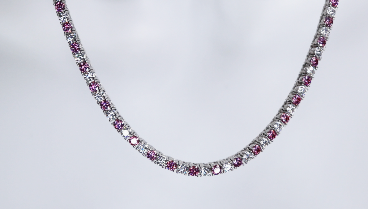 Pink Moissanite Diamond Tennis Chain