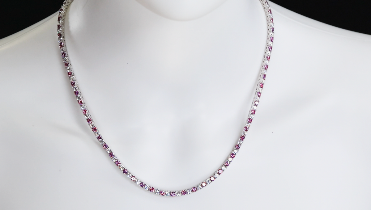 Pink Moissanite Diamond Tennis Necklace