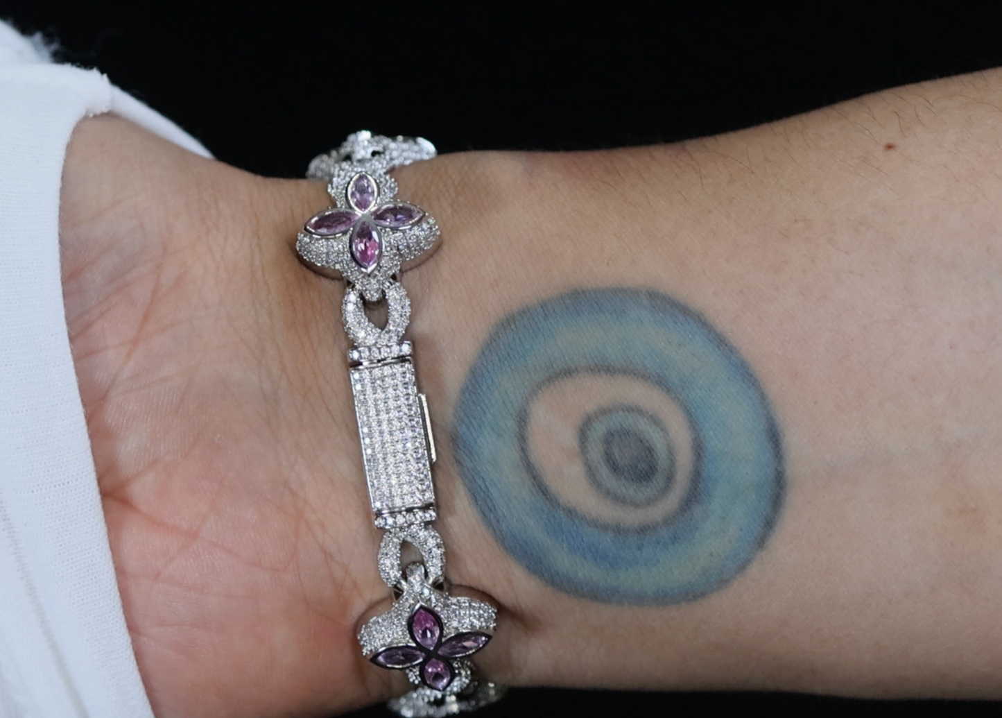 Silver Bracelet with Purple Diamonds