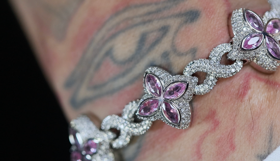 Men's Silver Purple Diamond Bracelet