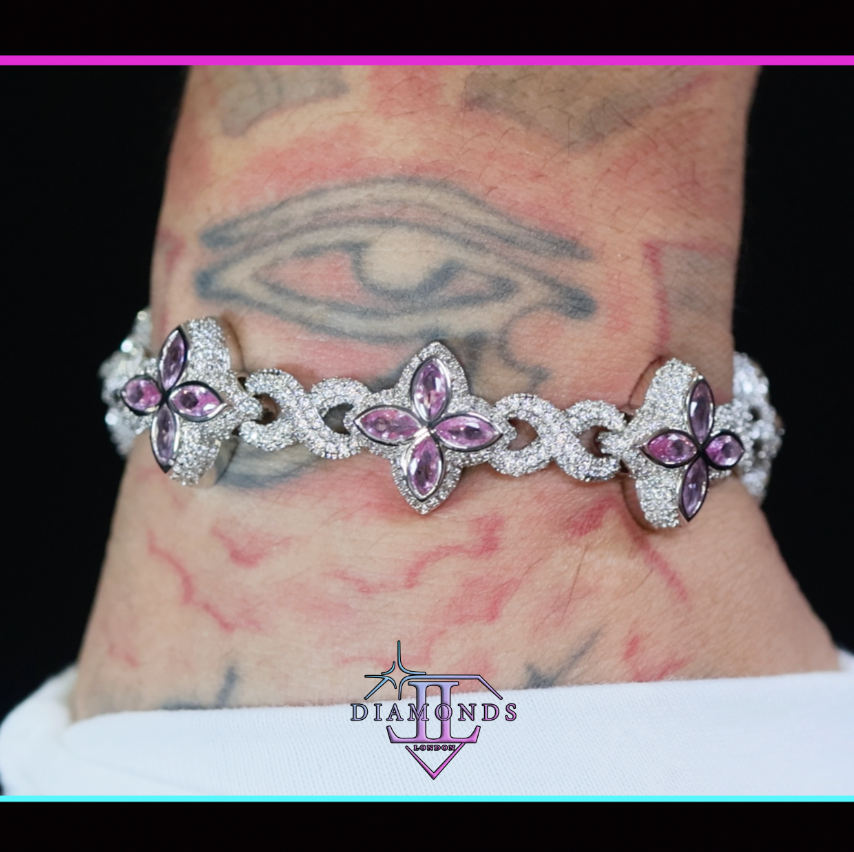 Silver Bracelet with Purple Diamonds
