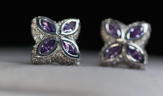 Purple Diamond Clover Ear Studs