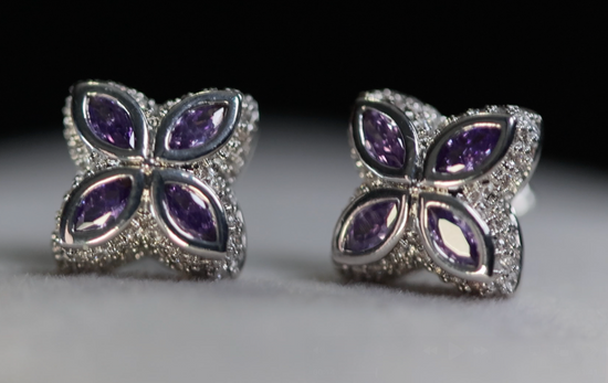 Purple Diamond Clover Earrings