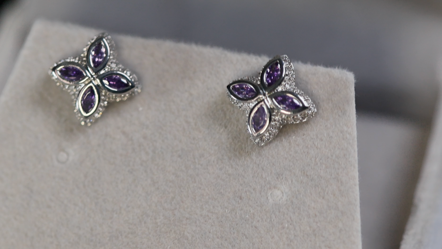 Purple Diamond Clover Earrings