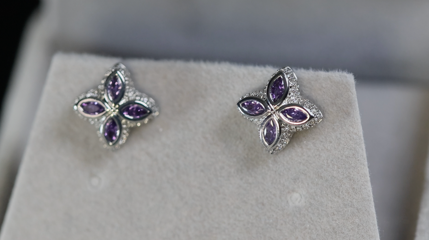 Purple Diamond Clover Earrings