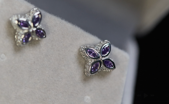 Purple Diamond Clover Earrings