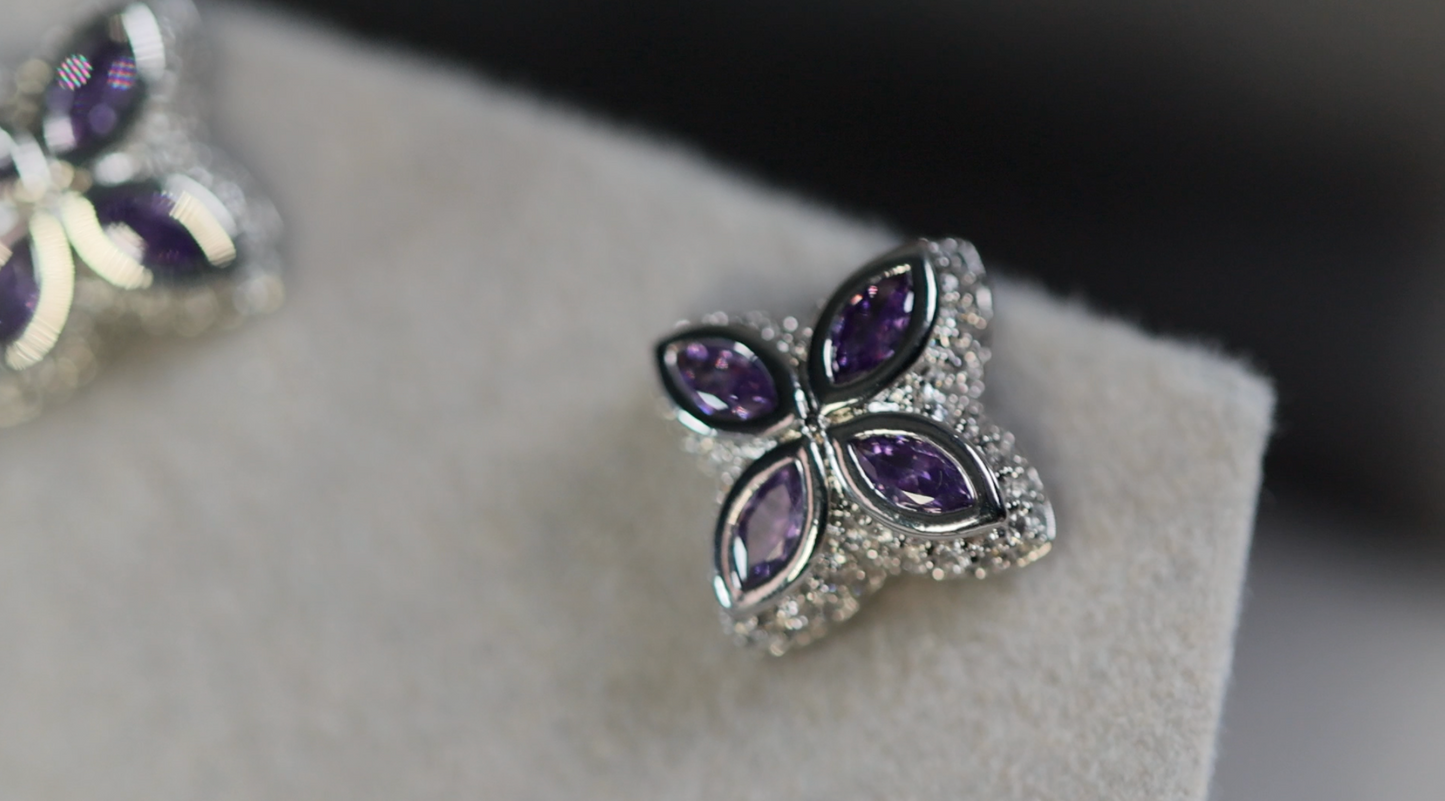 Purple Diamond Clover Earrings