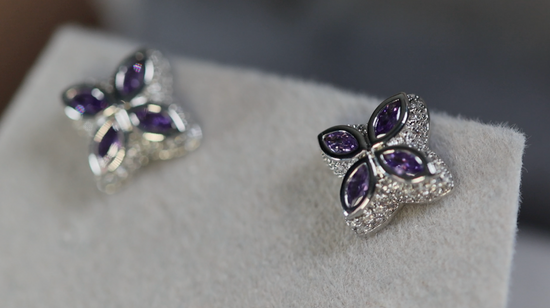 Purple Diamond Clover Earrings