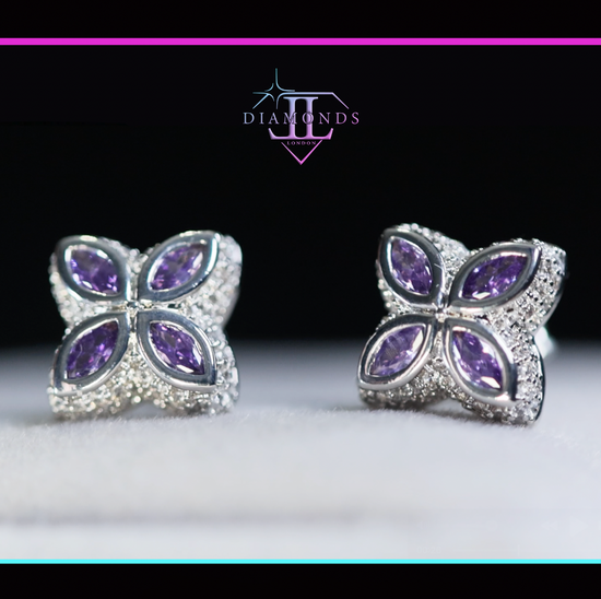 Purple Diamond Clover Ear Studs