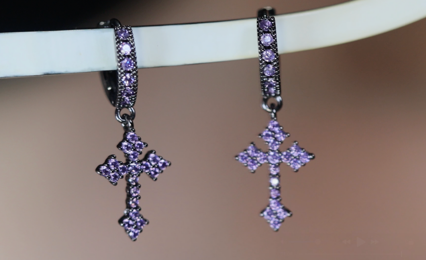 Purple Diamond Cross Earrings 