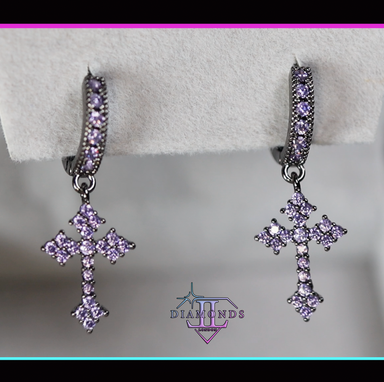 Purple Diamond Cross Earrings 
