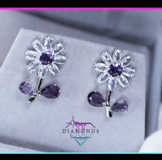 Purple Diamond Flower Earrings