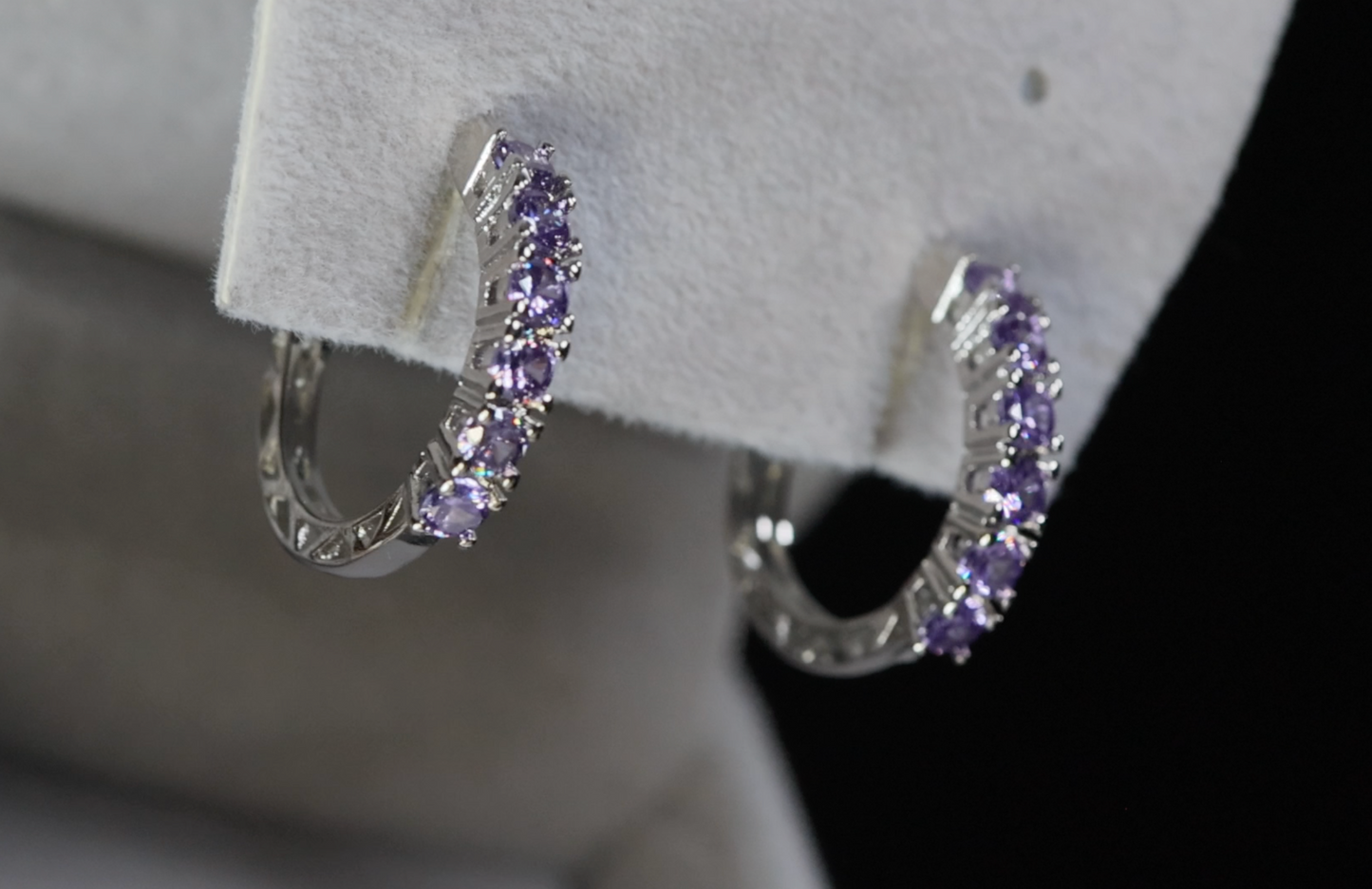 Purple Diamond Hoop Earrings