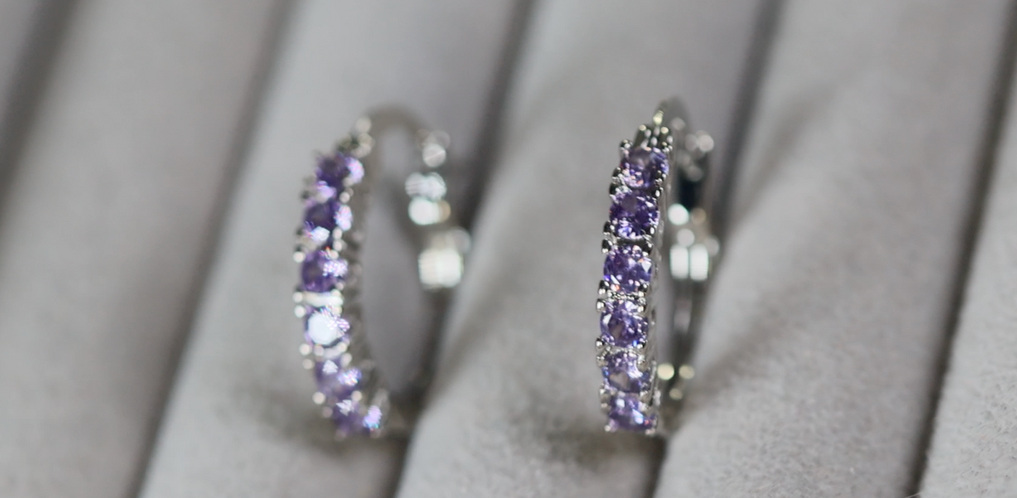 Purple Diamond Hoop Earrings