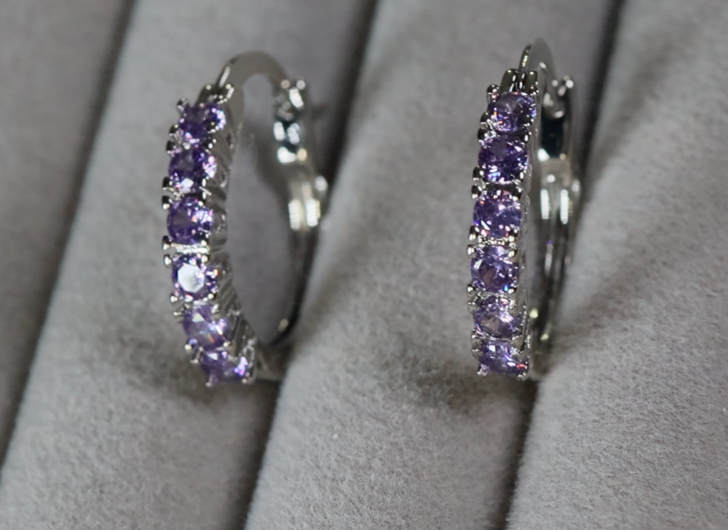 Purple Diamond Hoop Earrings