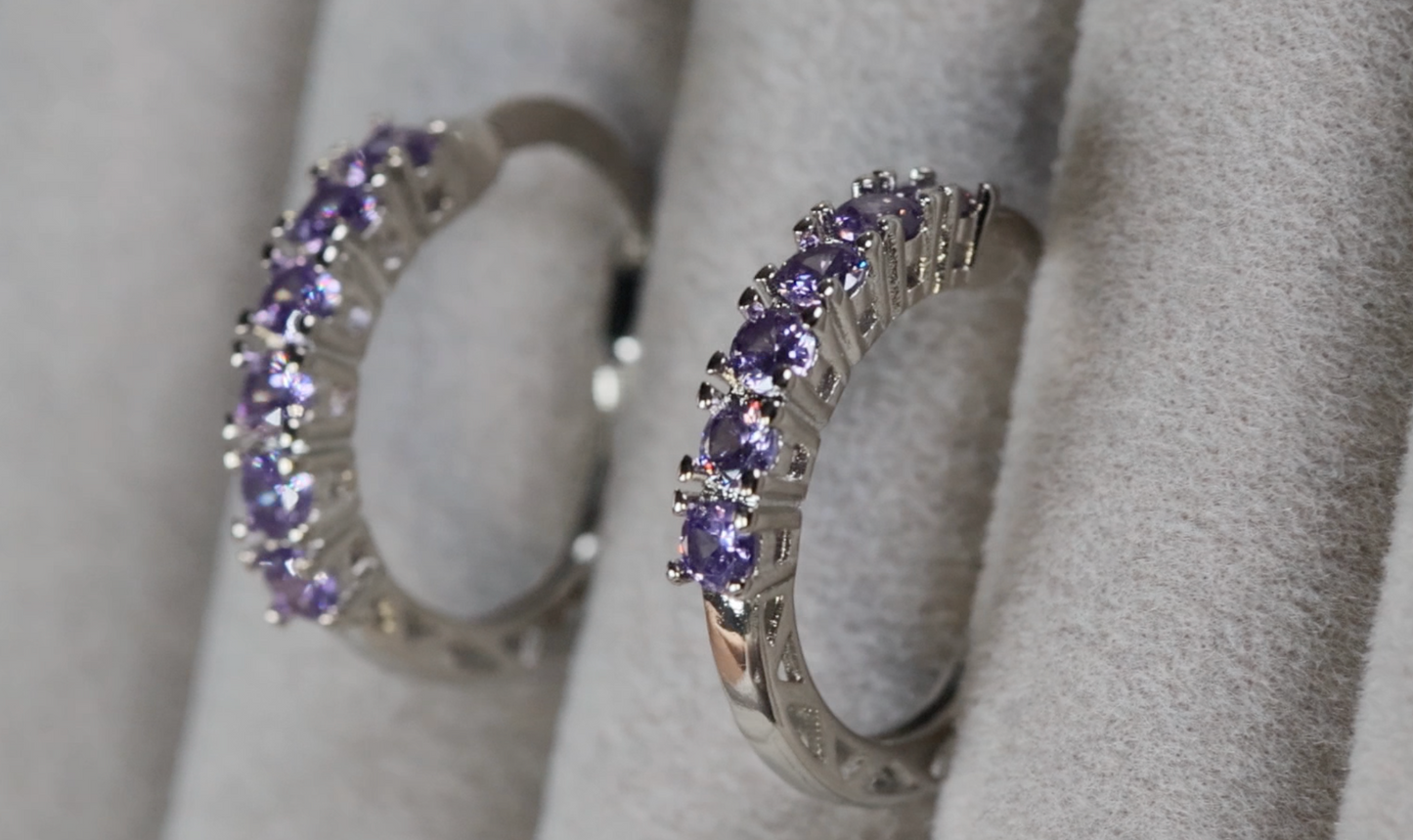 Purple Diamond Hoop Earrings