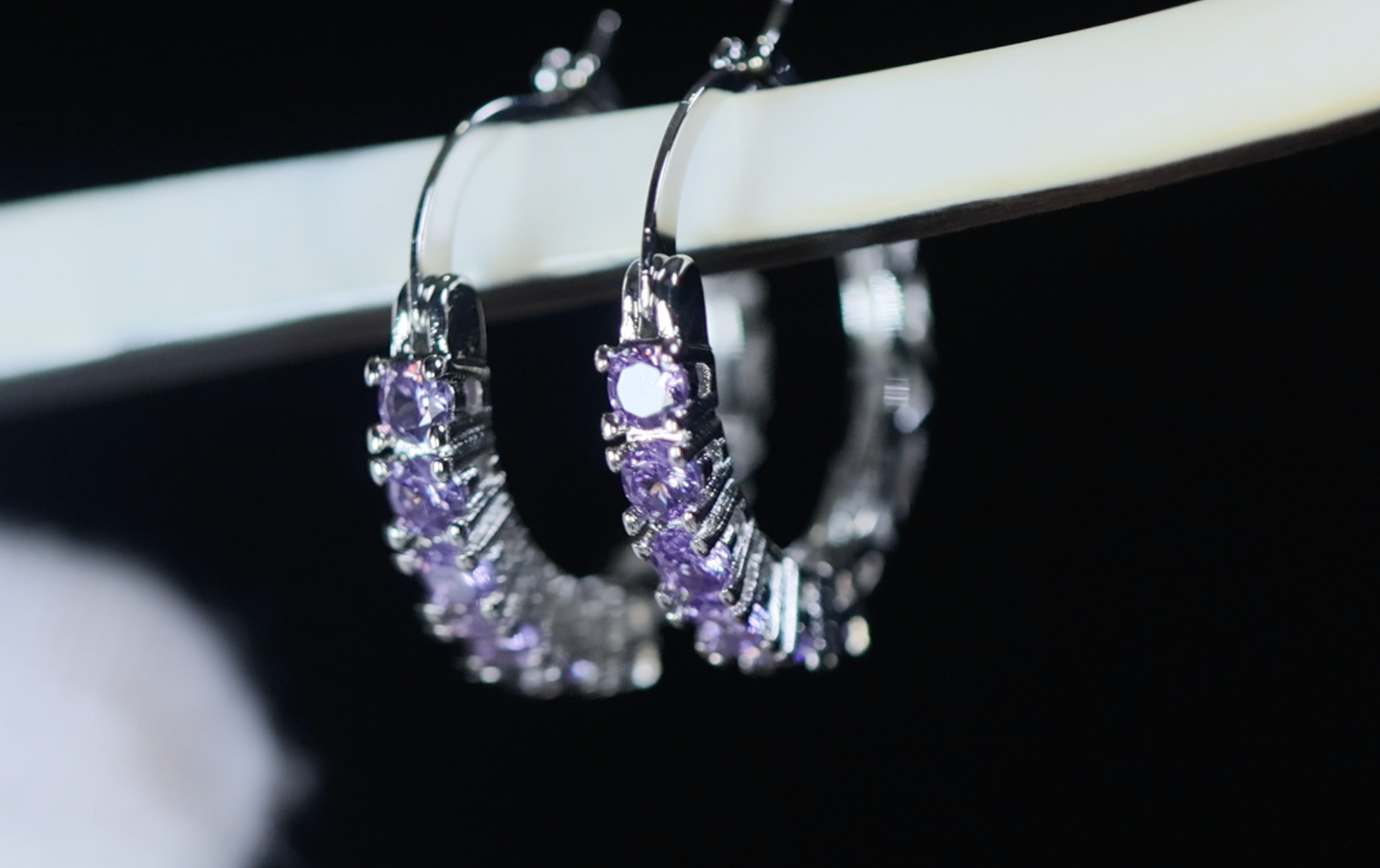 Purple Diamond Hoop Earrings