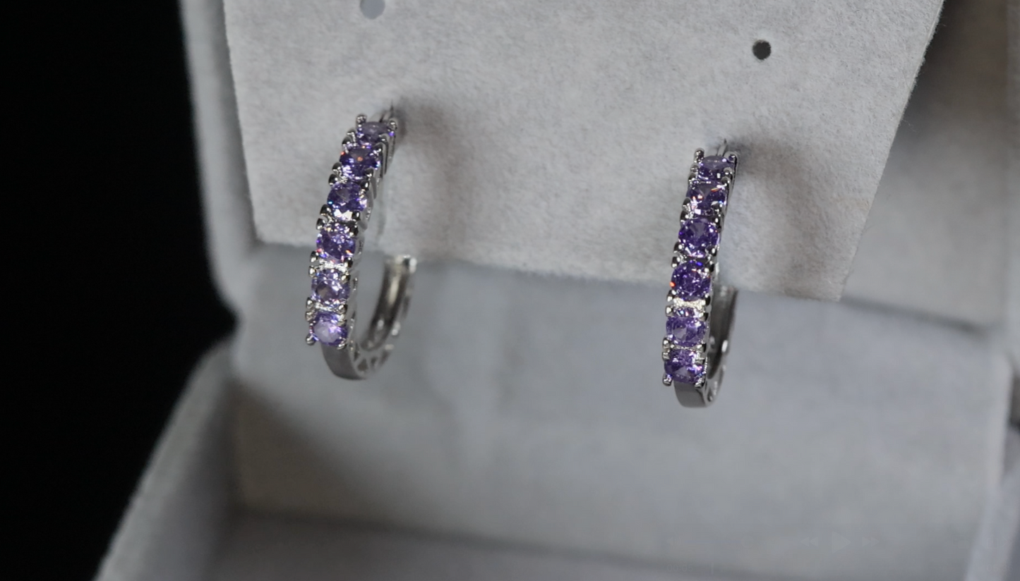 Purple Diamond Hoop Earrings