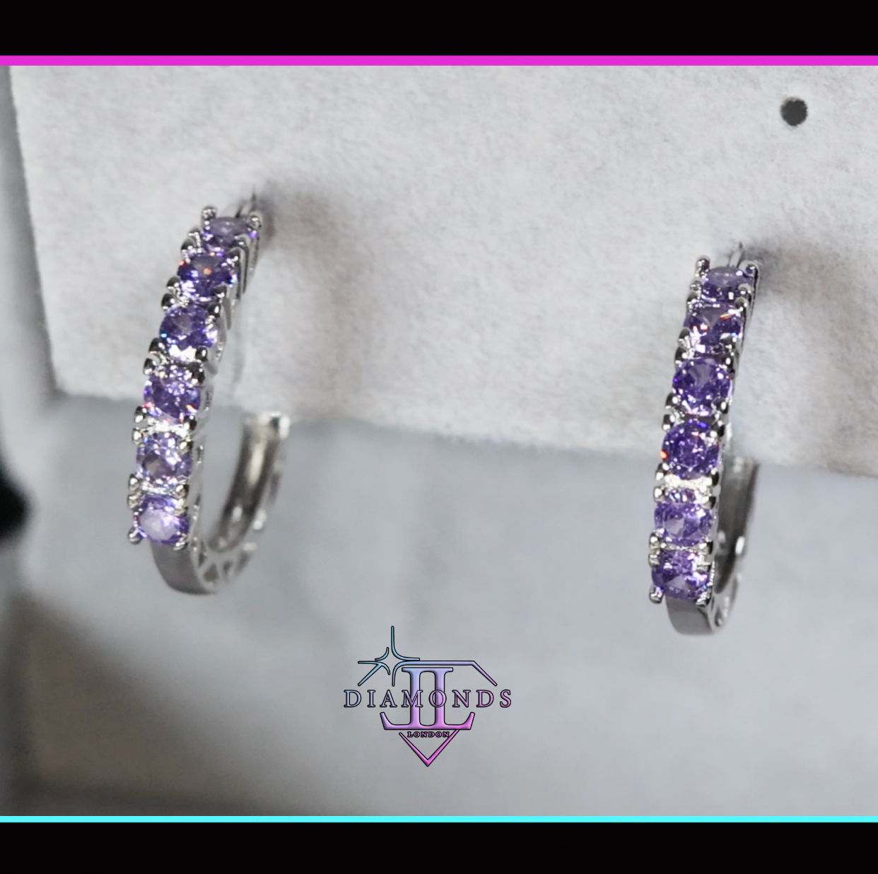 Purple Diamond Hoop Earrings