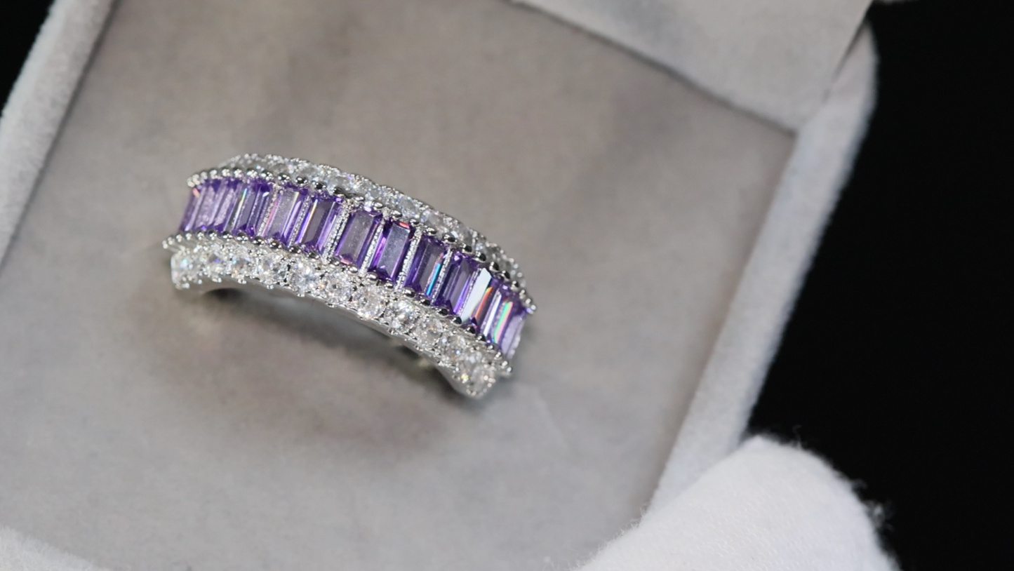 Purple Baguette Diamond Ring