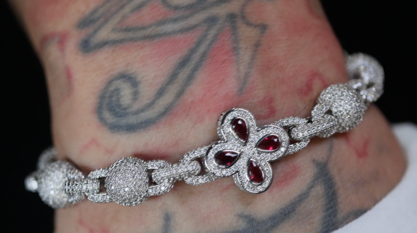 Men's Red Diamond Clover Bracelet