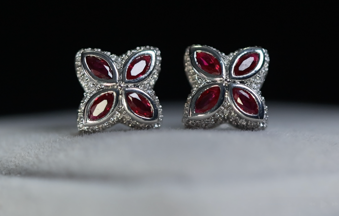 Red Diamond Clover Ear Studs