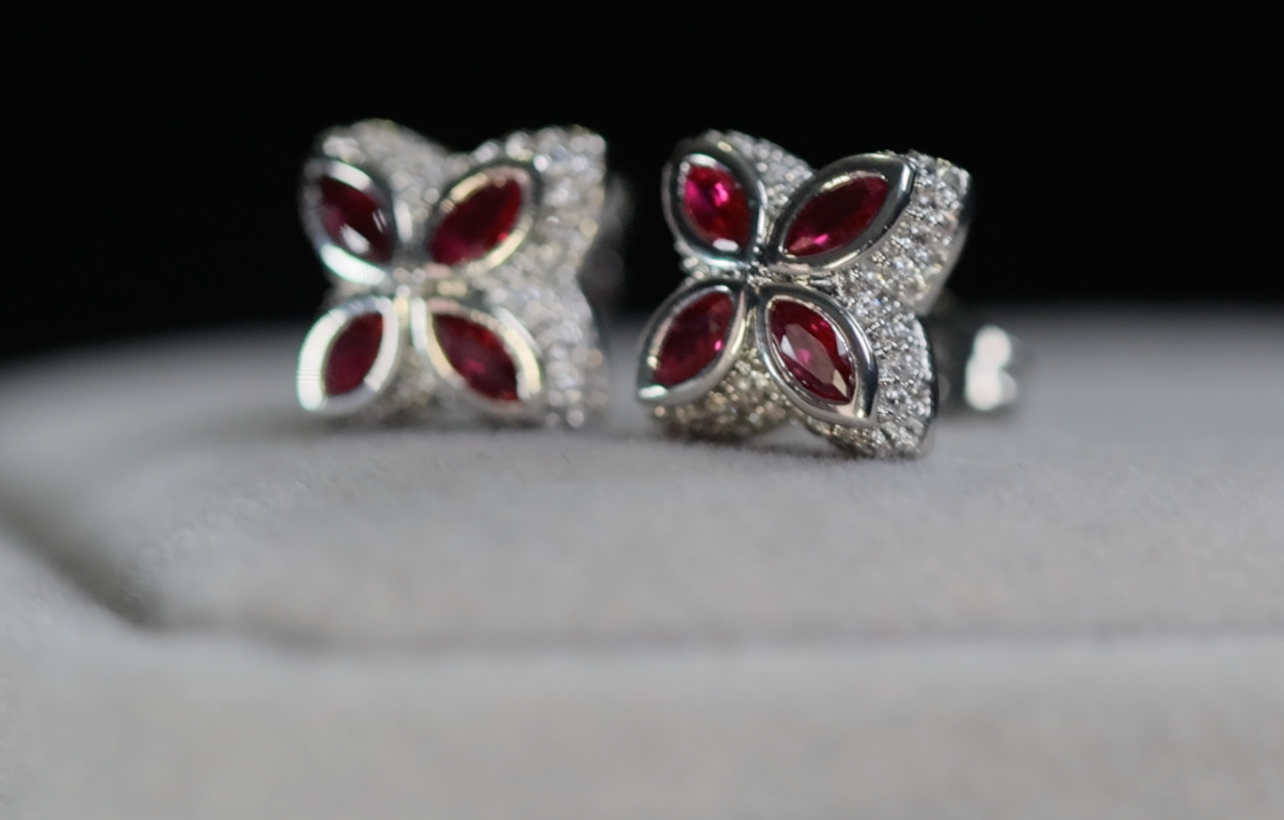 Red Diamond Clover Ear Studs