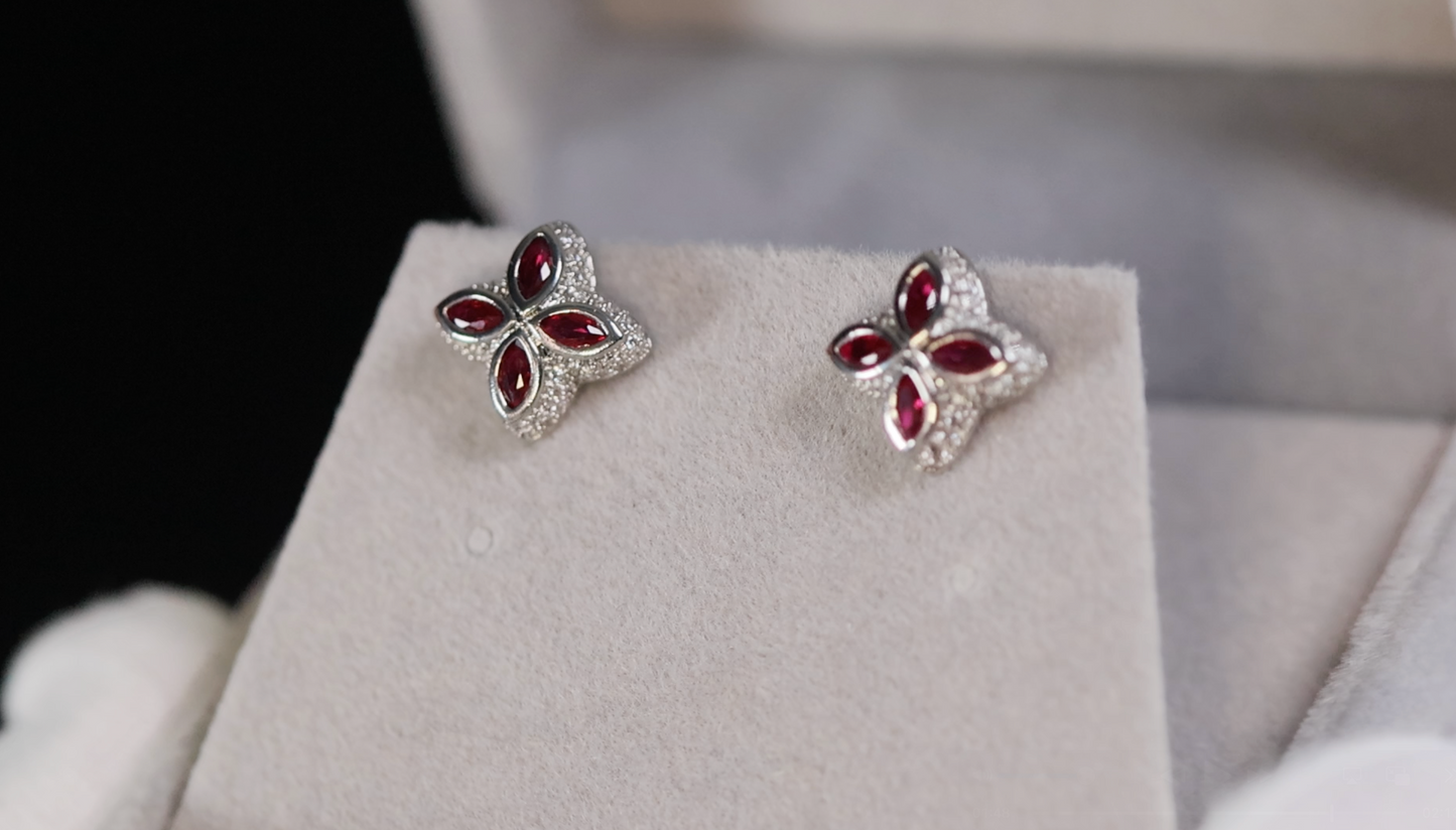 Red Diamond Clover Ear Studs