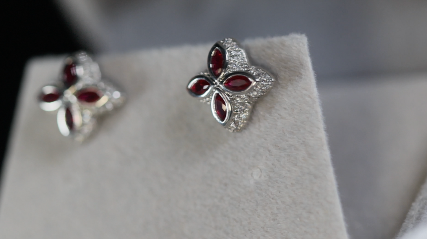 Red Diamond Clover Ear Studs