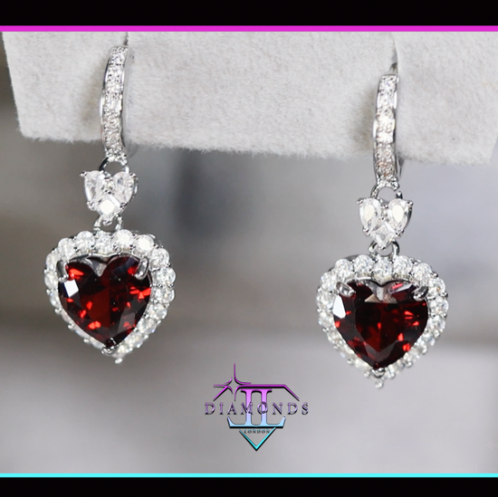 Red Diamond Heart Earrings
