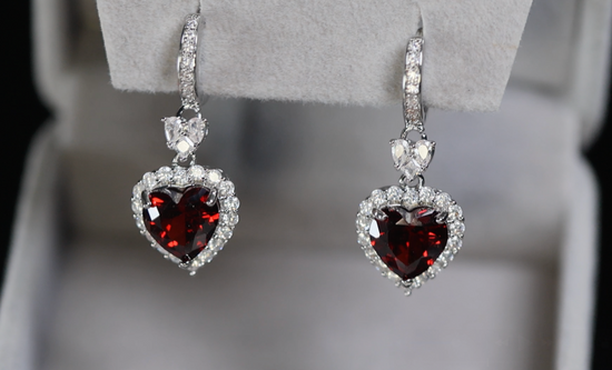 Red Diamond Heart Earrings