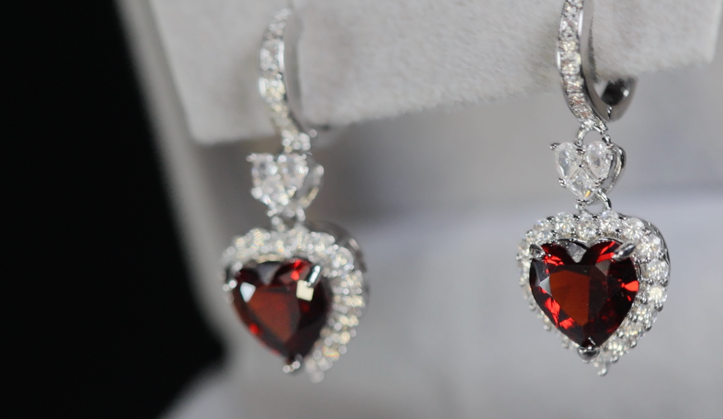 Red Diamond Heart Earrings