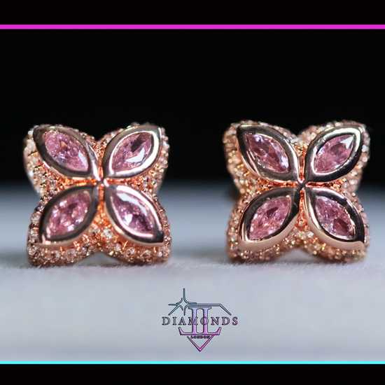 Rose Gold Pink Diamond Clover Ear Studs