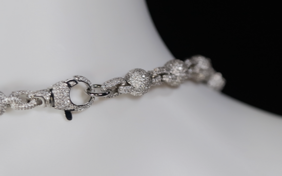Men's Silver Pink Diamond Cross Chain